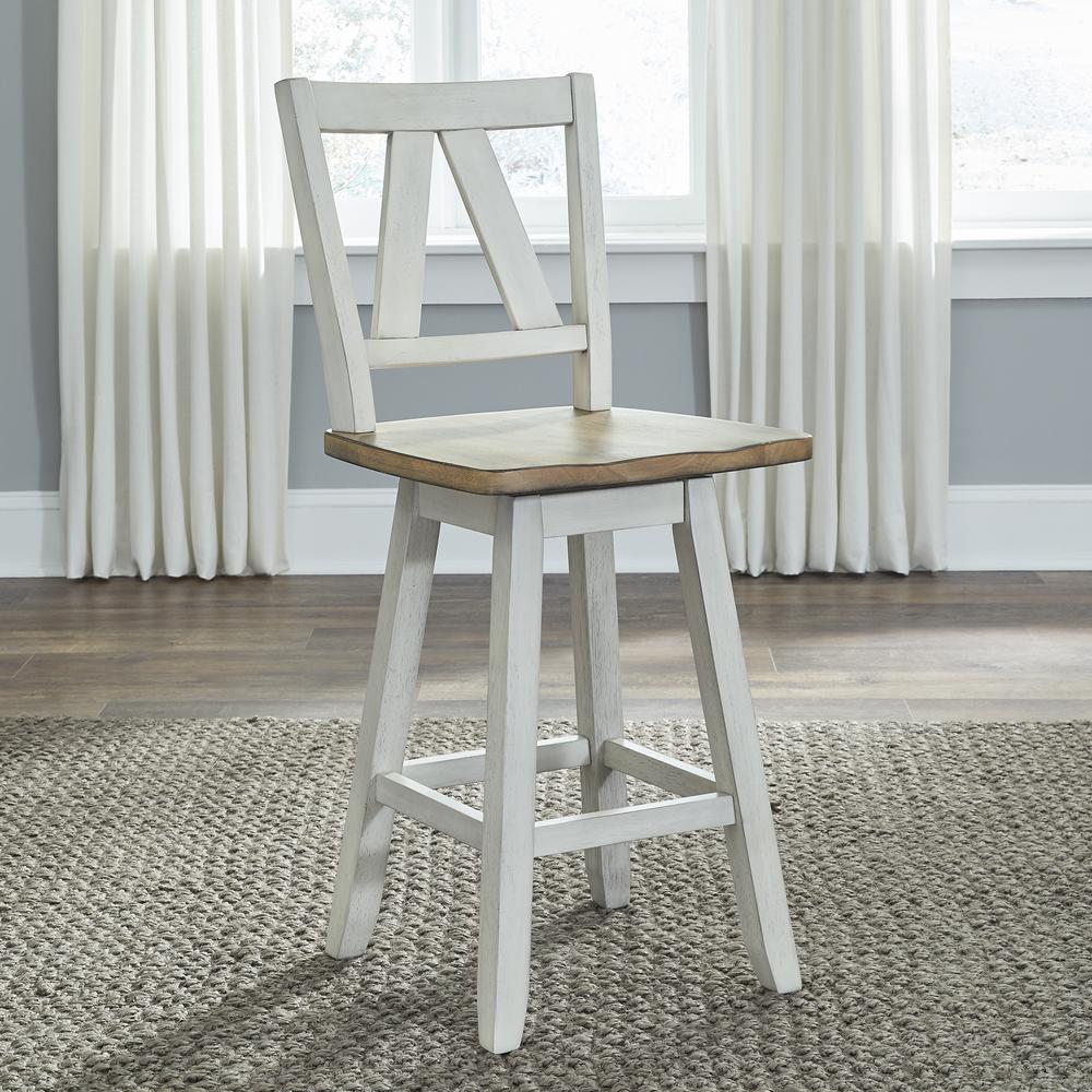 Counter Height Swivel Chair (RTA) - Set of 2 Farmhouse White. Picture 7