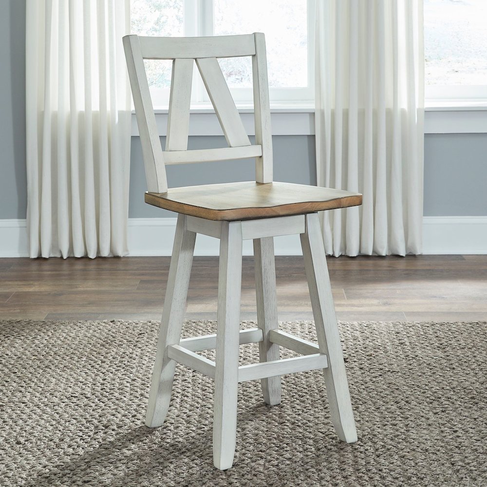 Counter Height Swivel Chair (RTA) - Set of 2 Farmhouse White. Picture 2