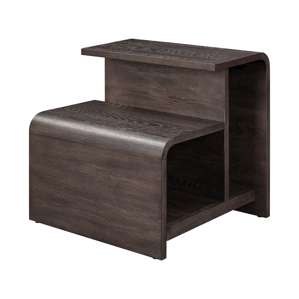 Living Room End Table Transitional Rounded Waterfall Edge - Espresso Oak Wood. Picture 1