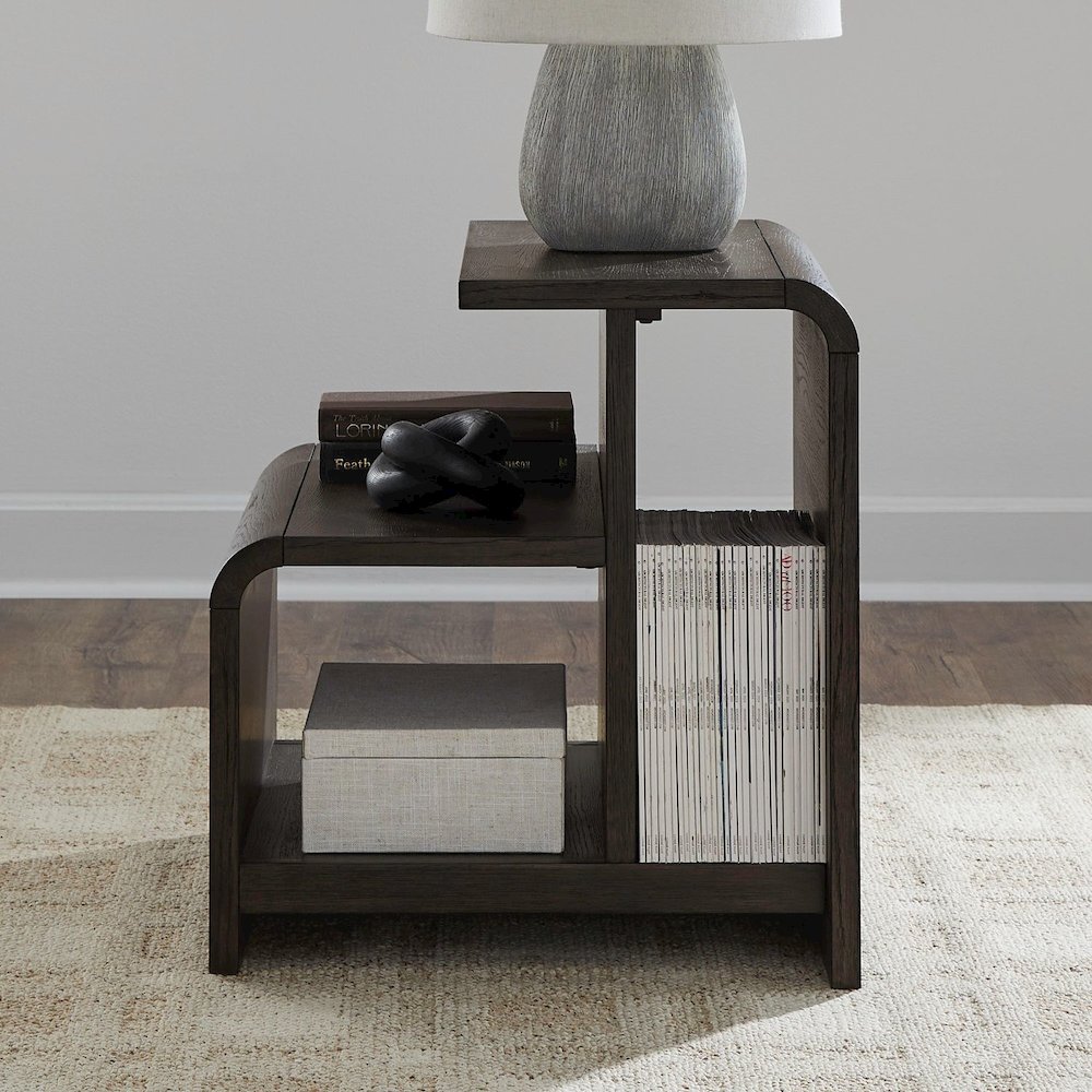 Living Room End Table Transitional Rounded Waterfall Edge - Espresso Oak Wood. Picture 2