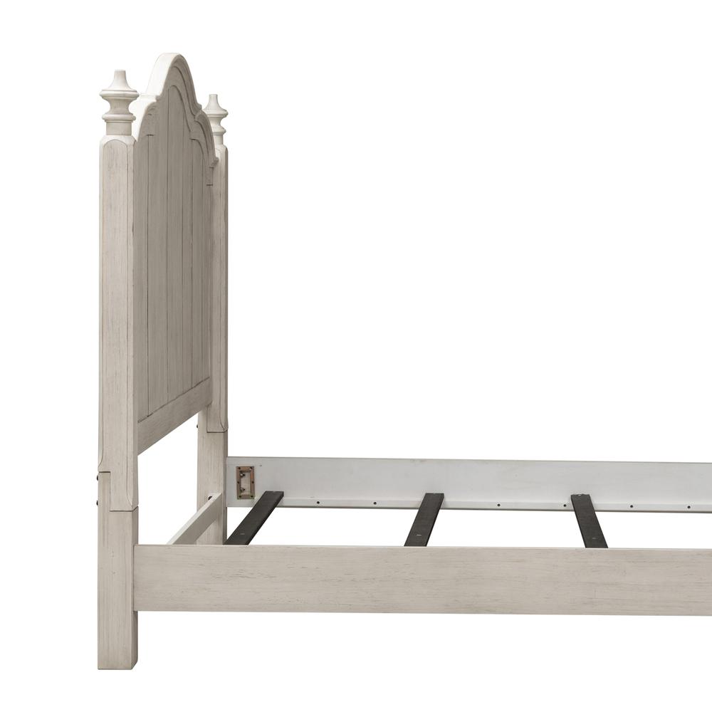 Farmhouse Reimagined Queen Poster Headboard in Antique White w/ Chestnut Top. Picture 3