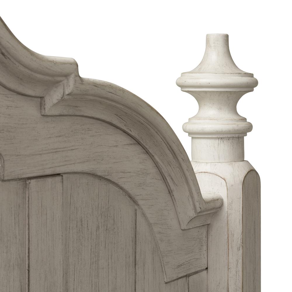 Farmhouse Reimagined Queen Poster Headboard in Antique White w/ Chestnut Top. Picture 4