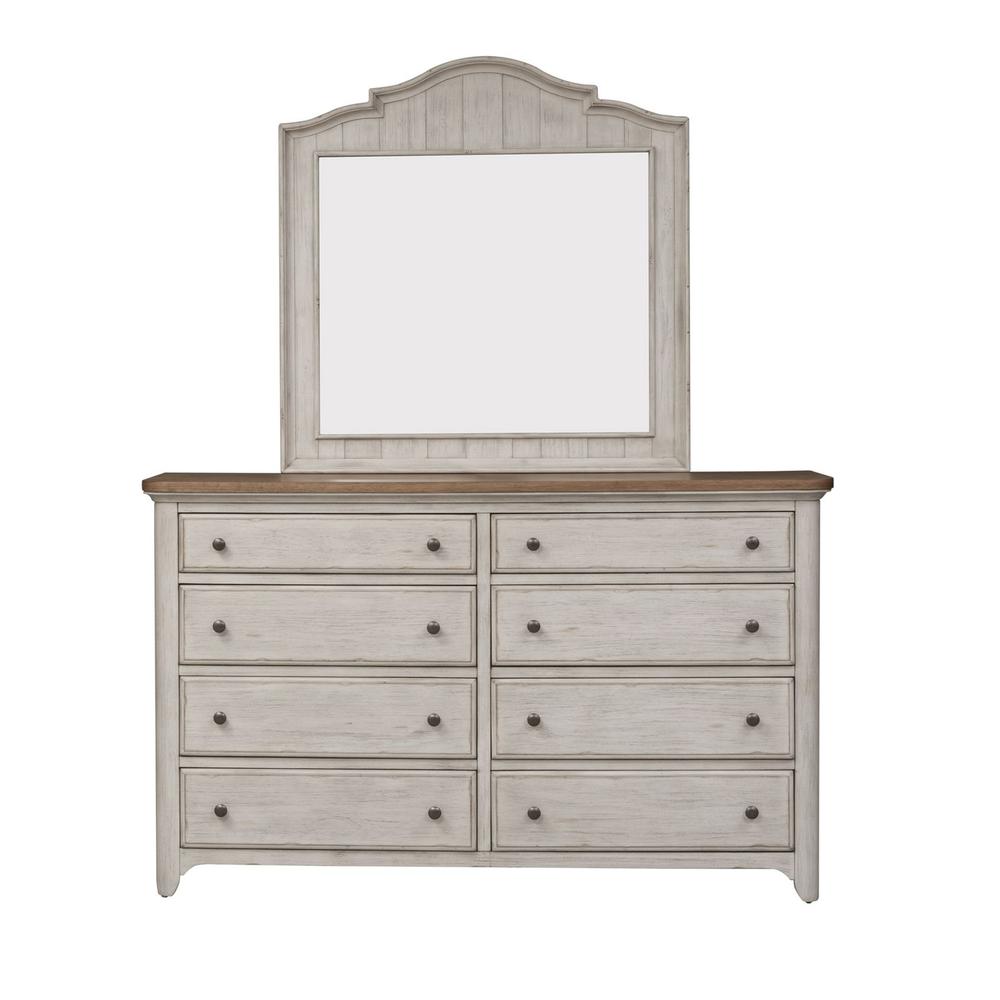 Farmhouse Reimagined Dresser & Mirror in Antique White w/ Chestnut Top. Picture 1
