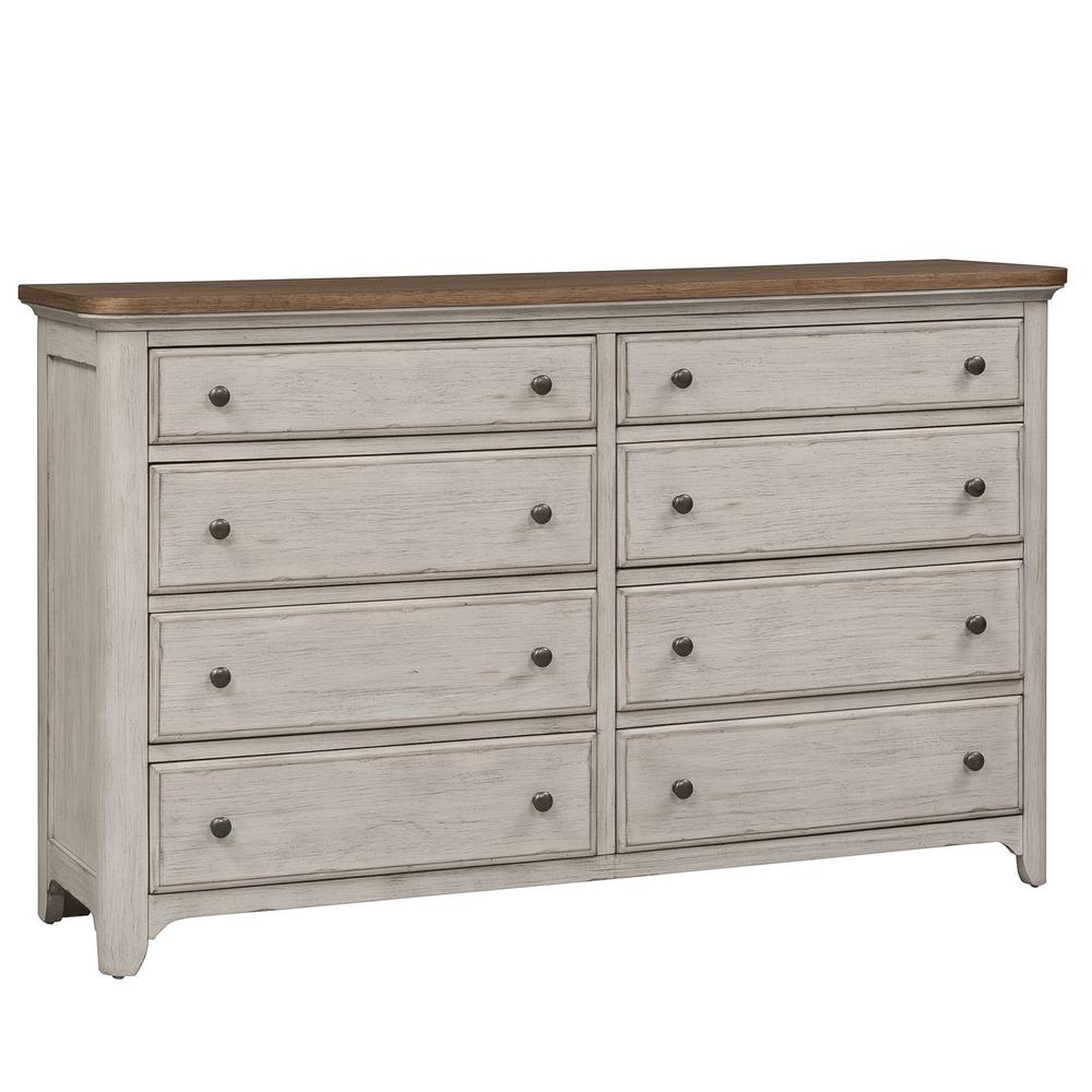 Farmhouse Reimagined Dresser & Mirror in Antique White w/ Chestnut Top. Picture 4