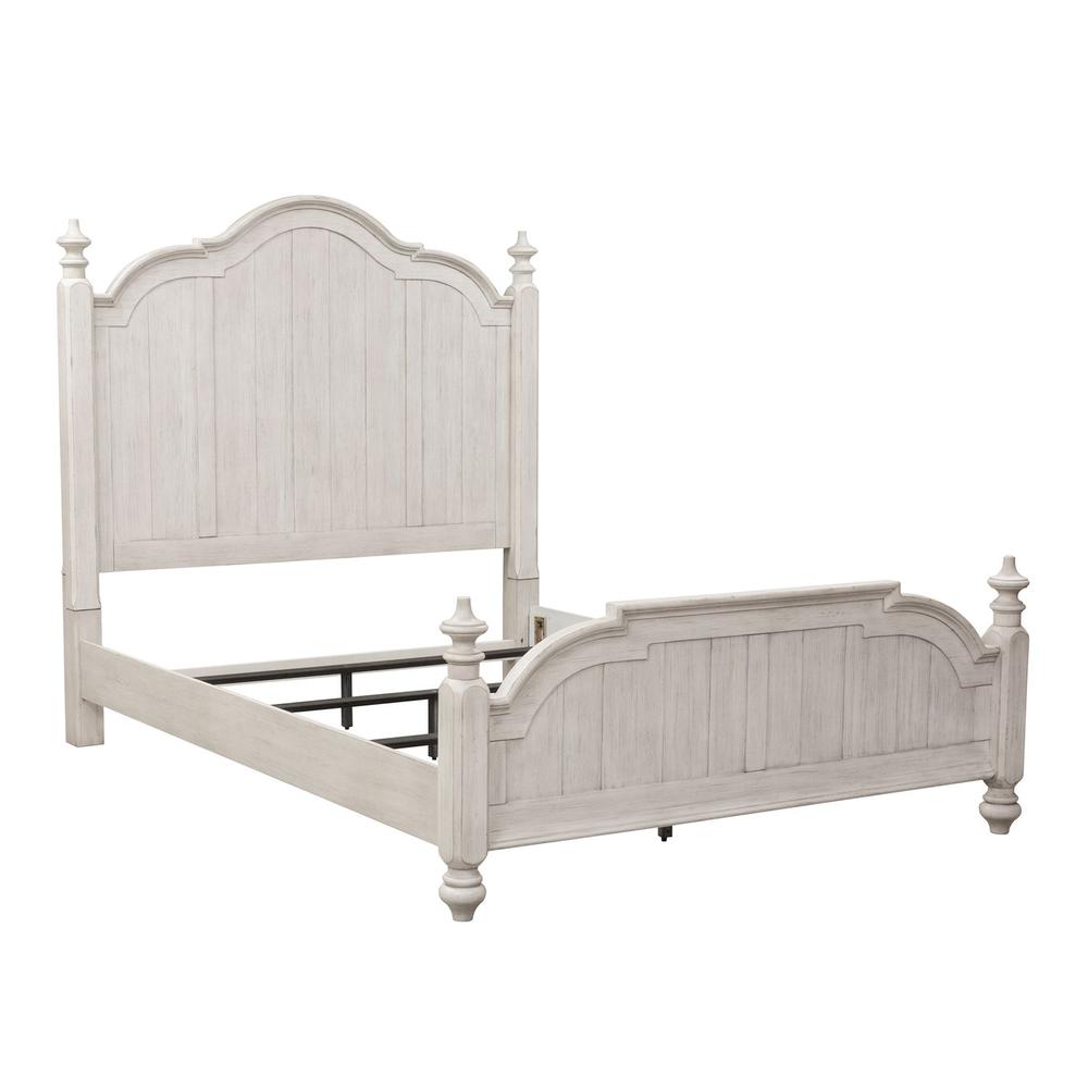Farmhouse Reimagined King Poster Bed in Antique White w/ Chestnut Top. Picture 1