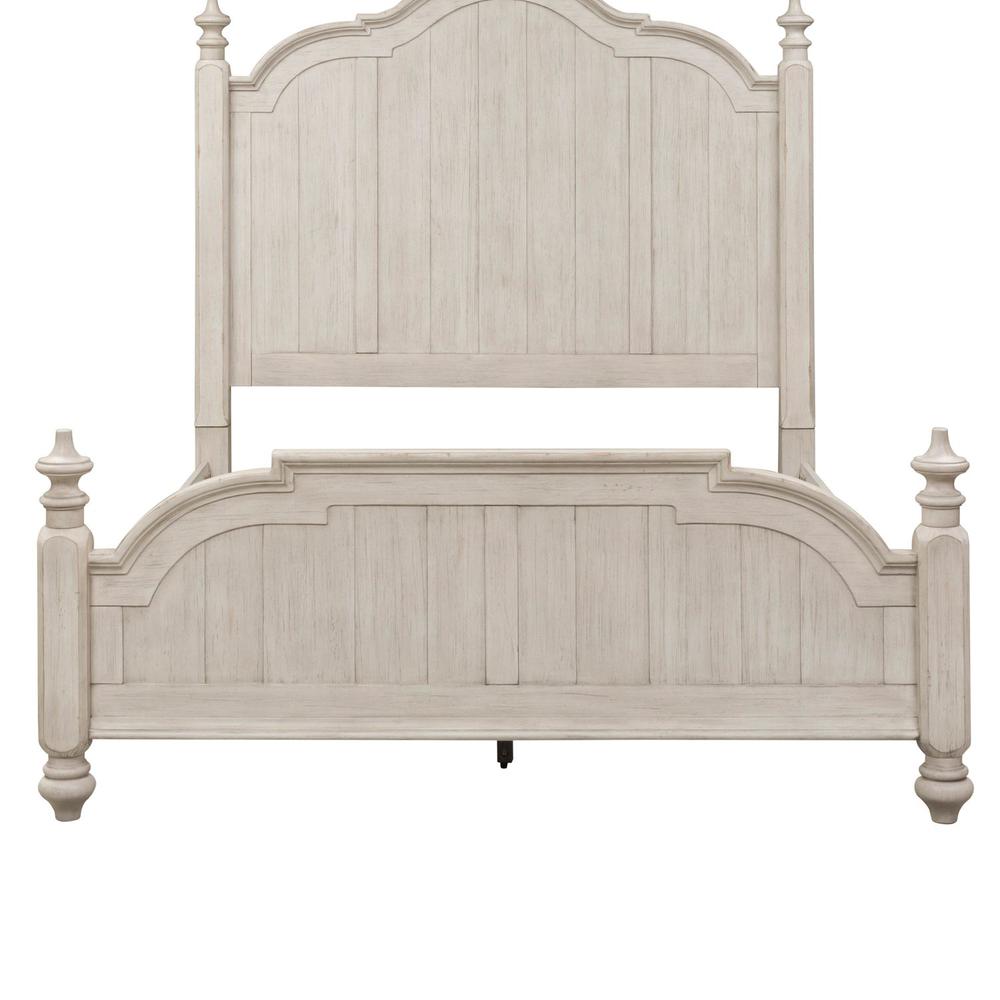Farmhouse Reimagined King Poster Bed in Antique White w/ Chestnut Top. Picture 5