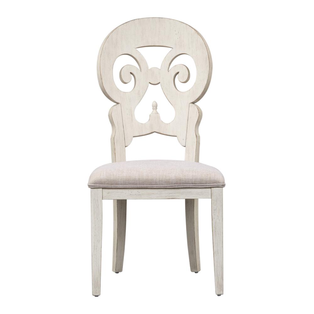 Farmhouse Reimagined 7 Piece Trestle Table Set in Antique White w/ Chestnut Top. Picture 7