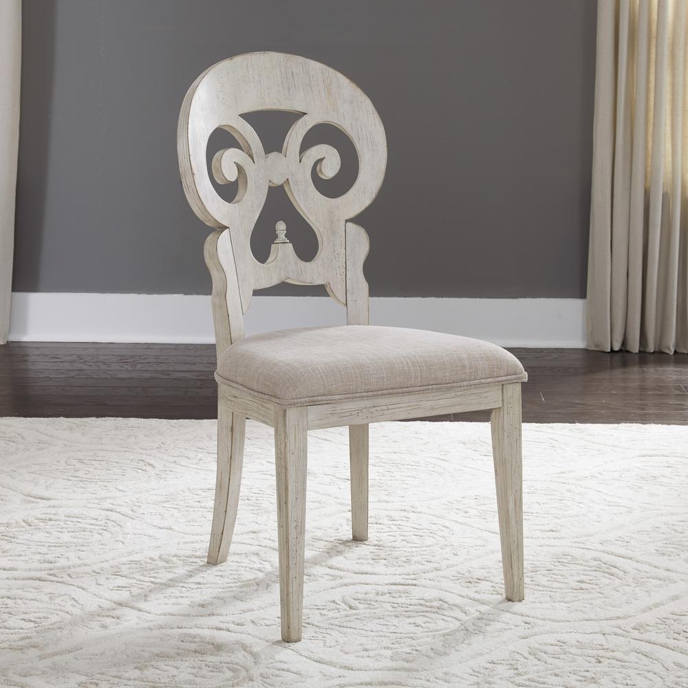 Farmhouse Reimagined 7 Piece Trestle Table Set in Antique White w/ Chestnut Top. Picture 8