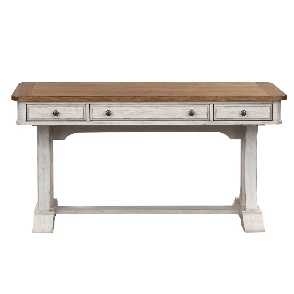 Farmhouse Reimagined Writing Desk in Antique White w/ Chestnut Top. Picture 2