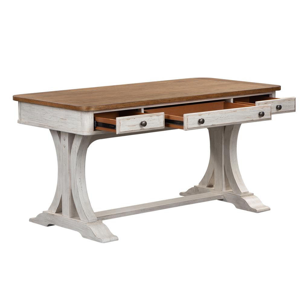 Farmhouse Reimagined Writing Desk in Antique White w/ Chestnut Top. Picture 3