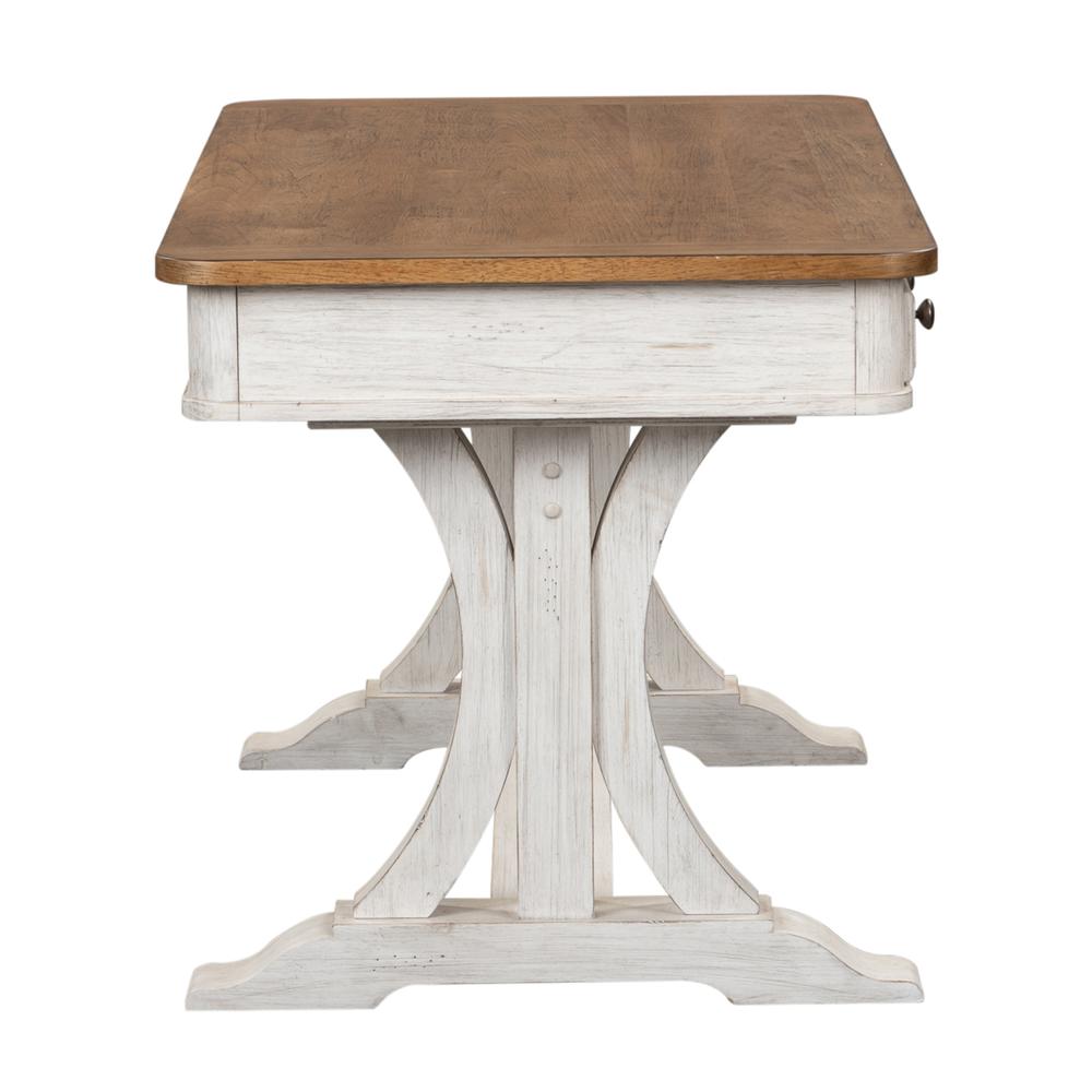 Farmhouse Reimagined Writing Desk in Antique White w/ Chestnut Top. Picture 9