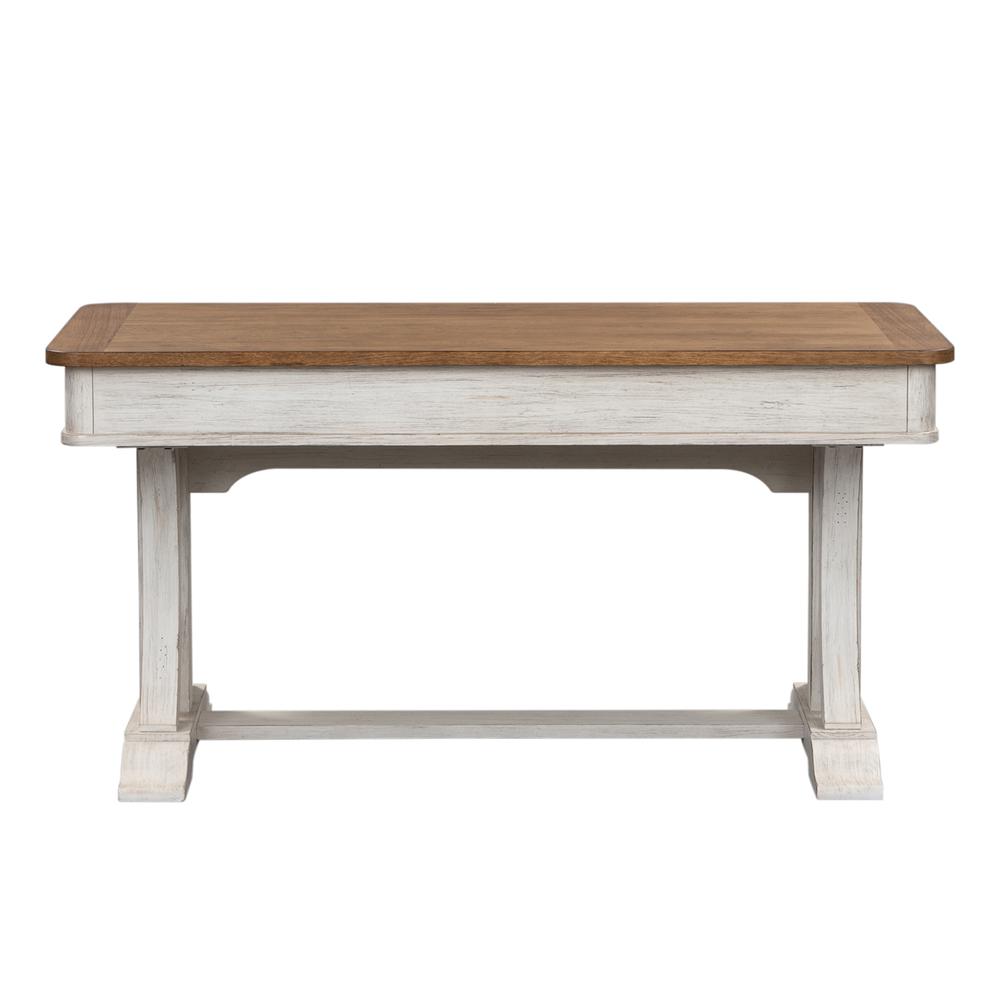 Farmhouse Reimagined Writing Desk in Antique White w/ Chestnut Top. Picture 8