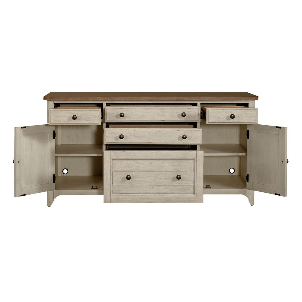 Farmhouse Reimagined Door Credenza in Antique White w/ Chestnut Top. Picture 6