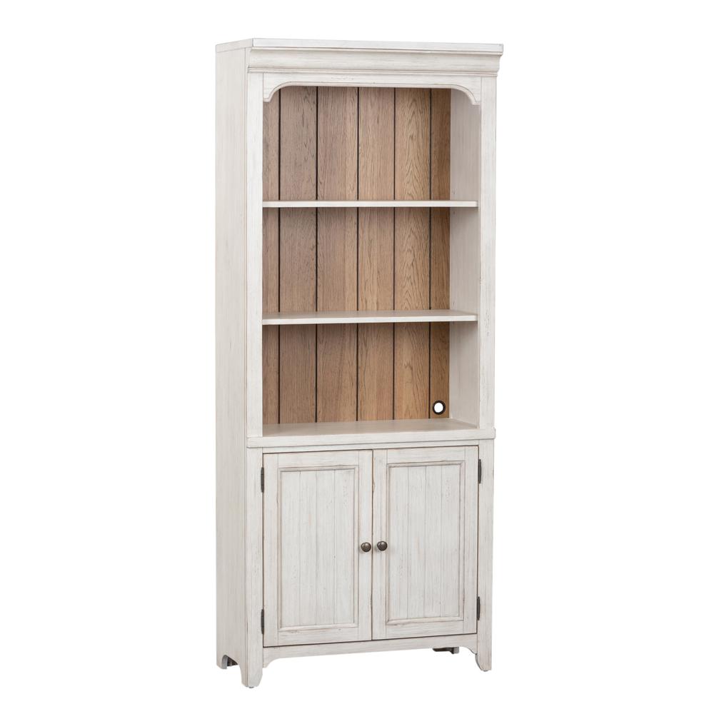 Farmhouse Reimagined Bookcase in Antique White w/ Chestnut Top. Picture 1