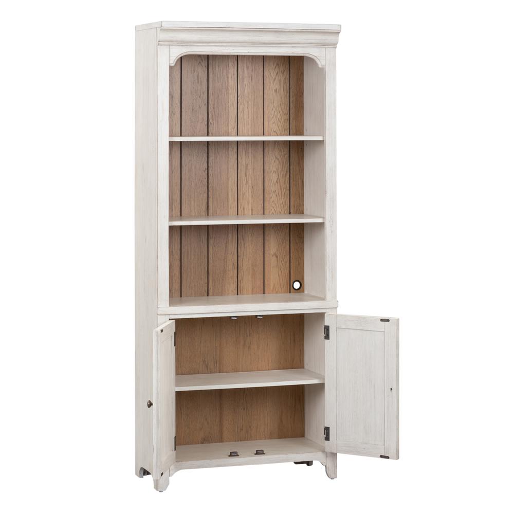 Farmhouse Reimagined Bookcase in Antique White w/ Chestnut Top. Picture 3