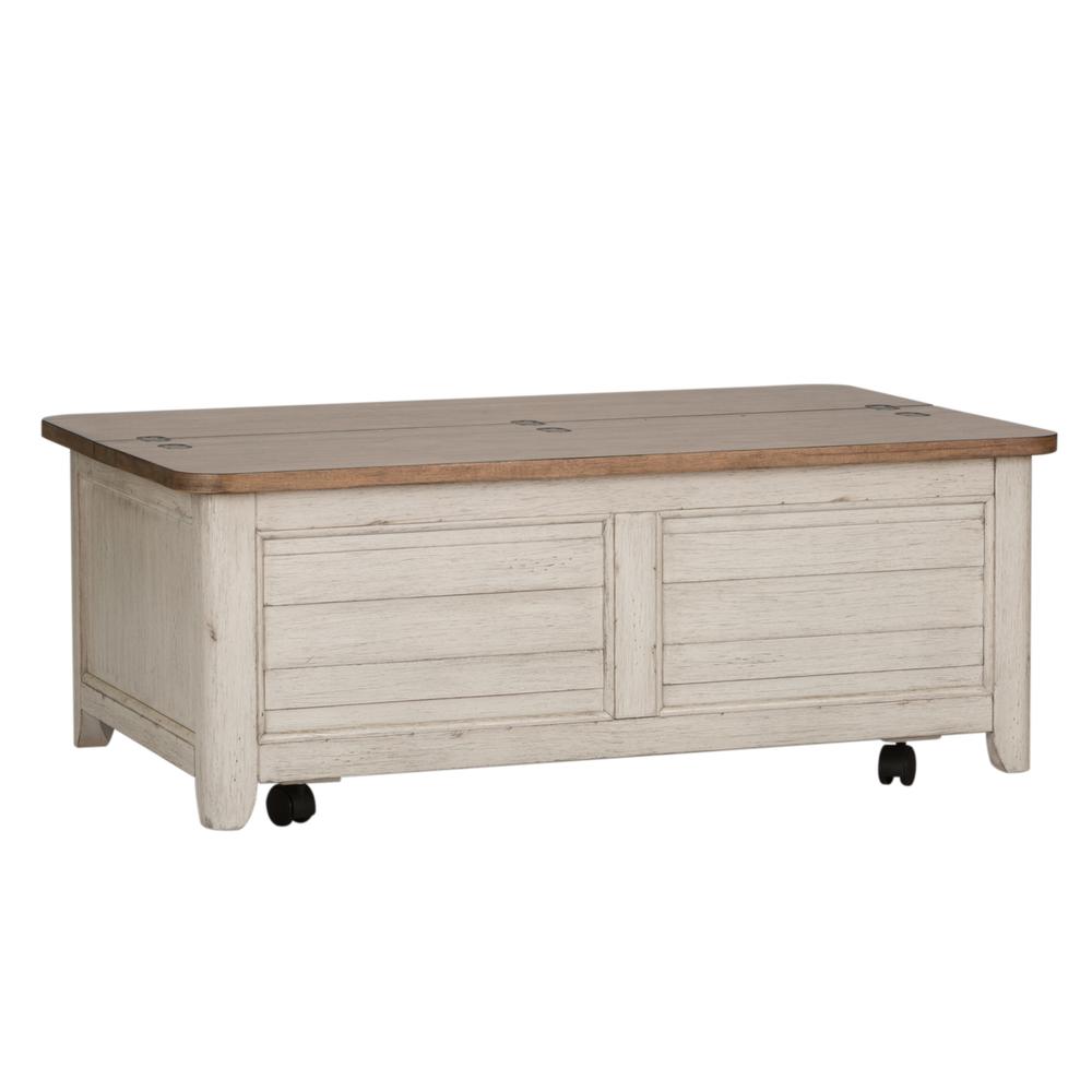 Farmhouse Reimagined Storage Trunk in Antique White w/ Chestnut Top. Picture 1