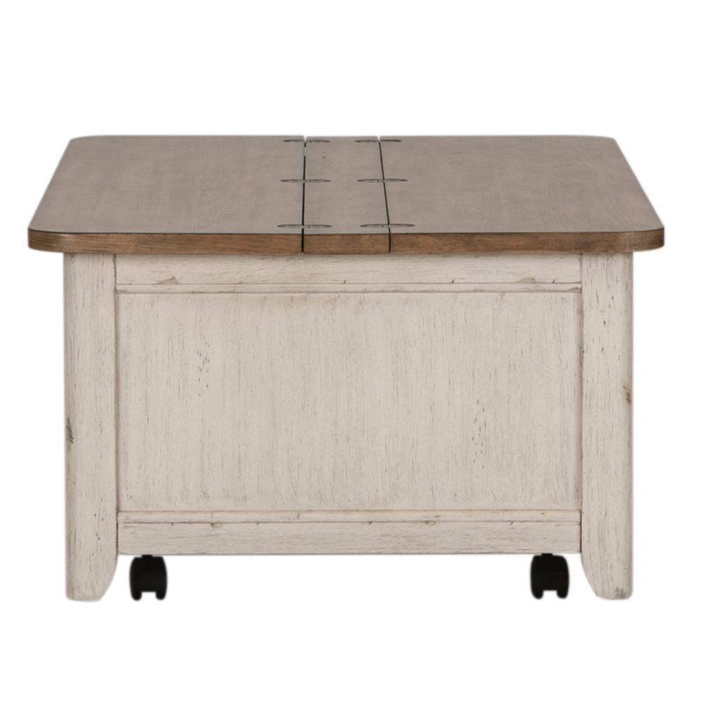 Farmhouse Reimagined Storage Trunk in Antique White w/ Chestnut Top. Picture 4