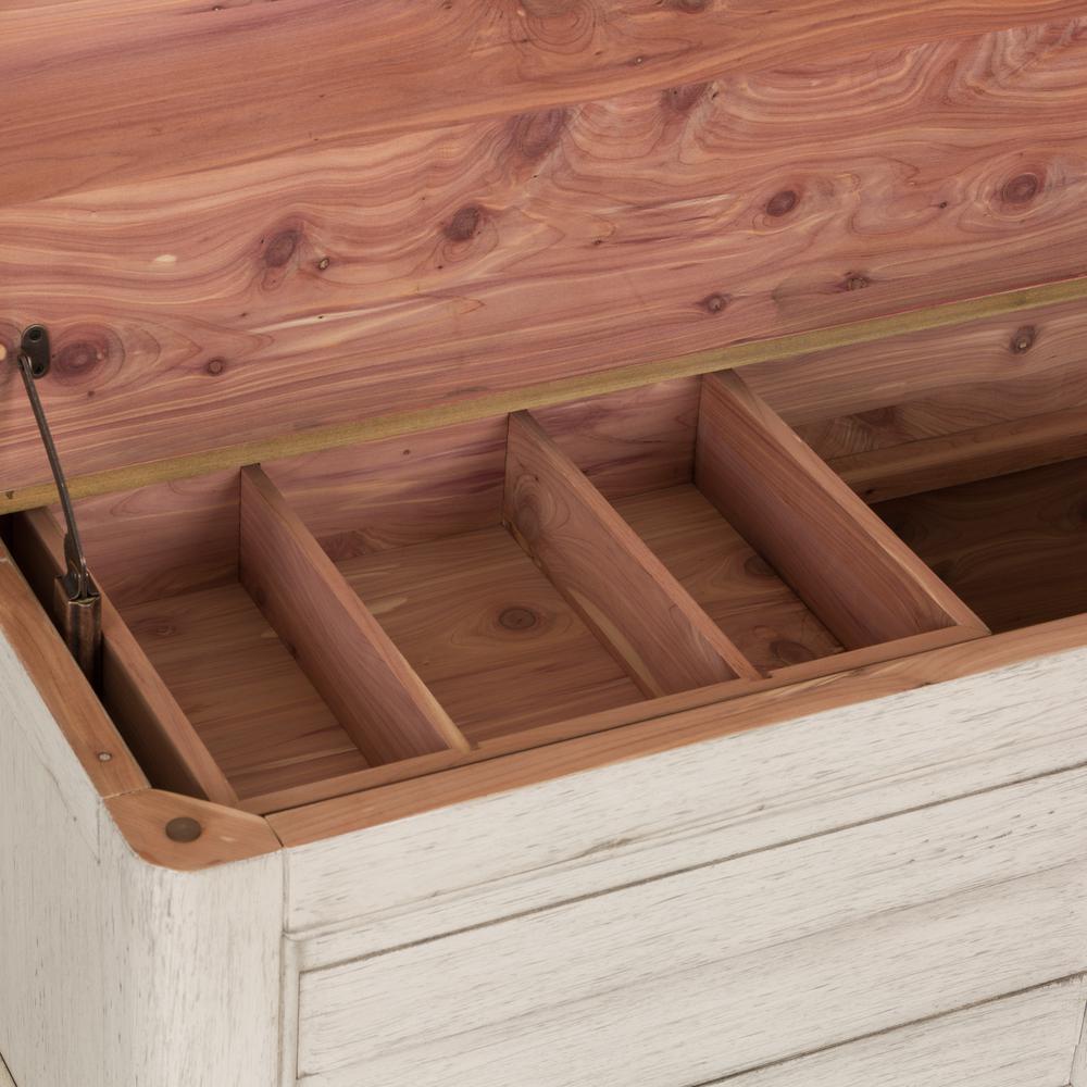 Farmhouse Reimagined Storage Trunk in Antique White w/ Chestnut Top. Picture 8