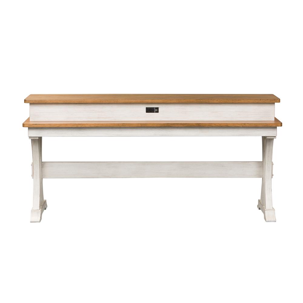 Farmhouse Reimagined Console Bar Table in Antique White w/ Chestnut Top. Picture 5