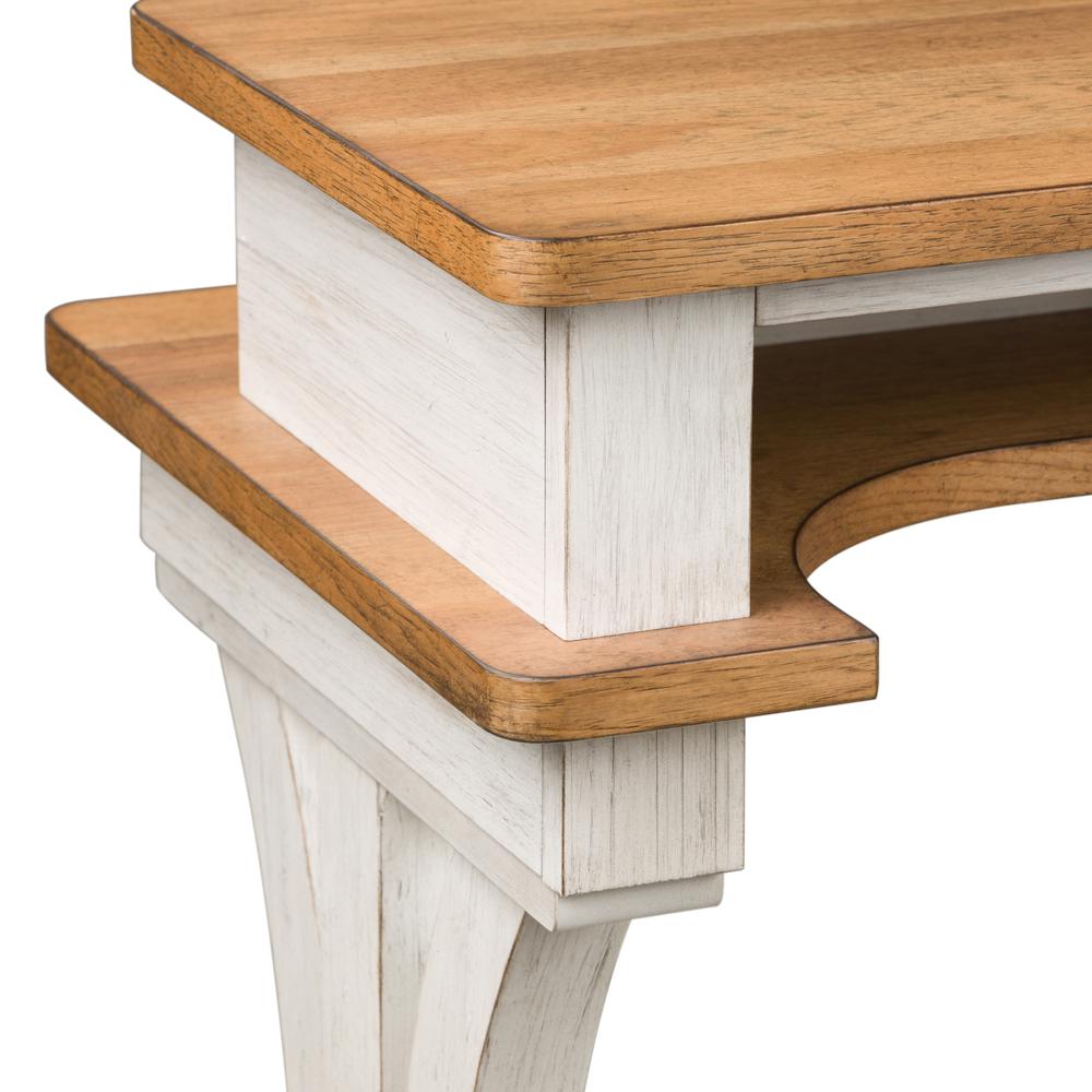 Farmhouse Reimagined Console Bar Table in Antique White w/ Chestnut Top. Picture 7