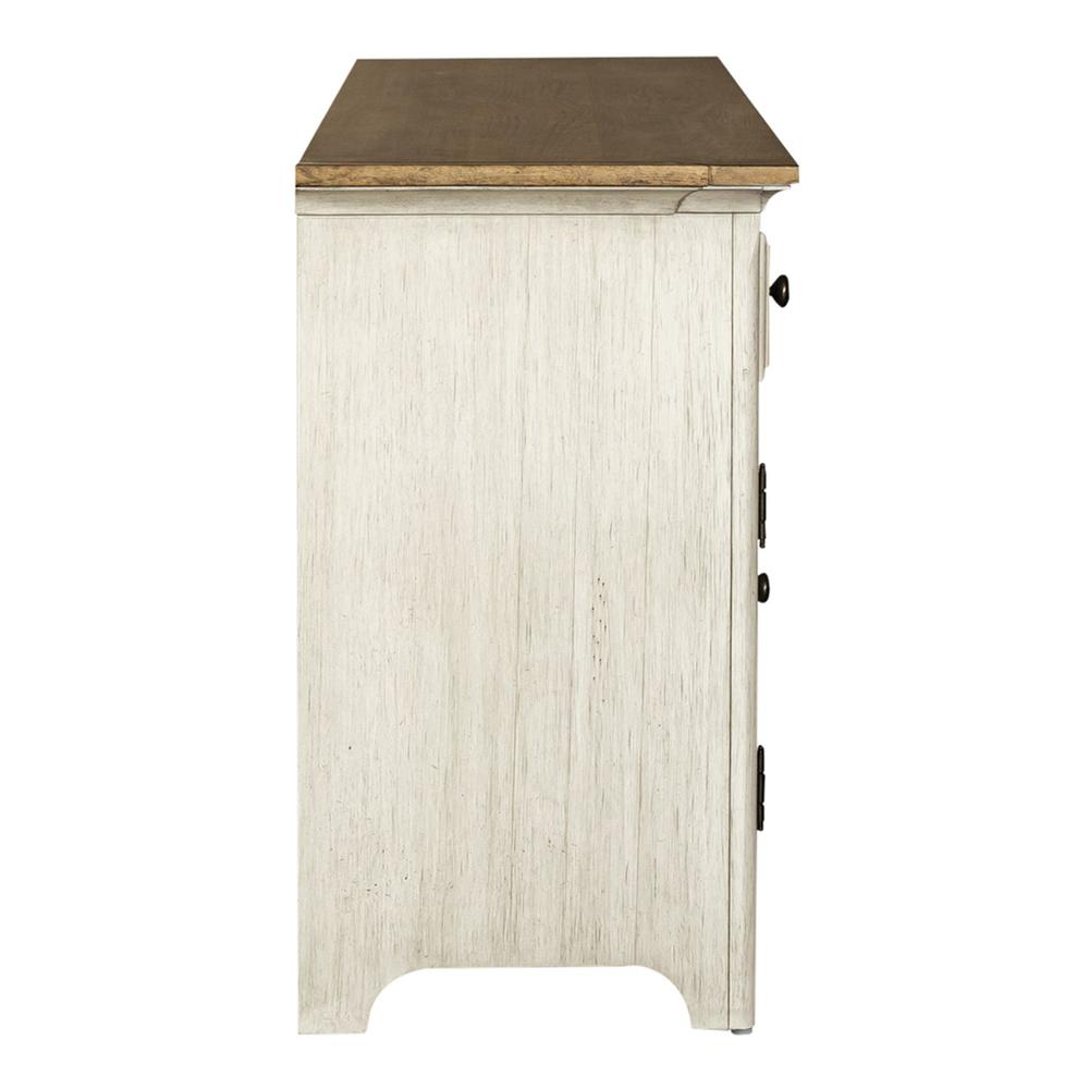 Farmhouse Reimagined Entertainment TV Stand in Antique White w/ Chestnut Top. Picture 3