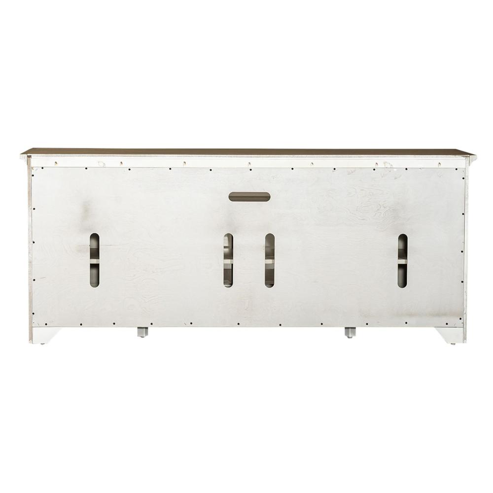 Farmhouse Reimagined Entertainment TV Stand in Antique White w/ Chestnut Top. Picture 4