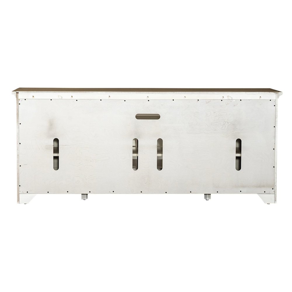 Farmhouse Reimagined Entertainment Center - Antique White with Chestnut Tops. Picture 3