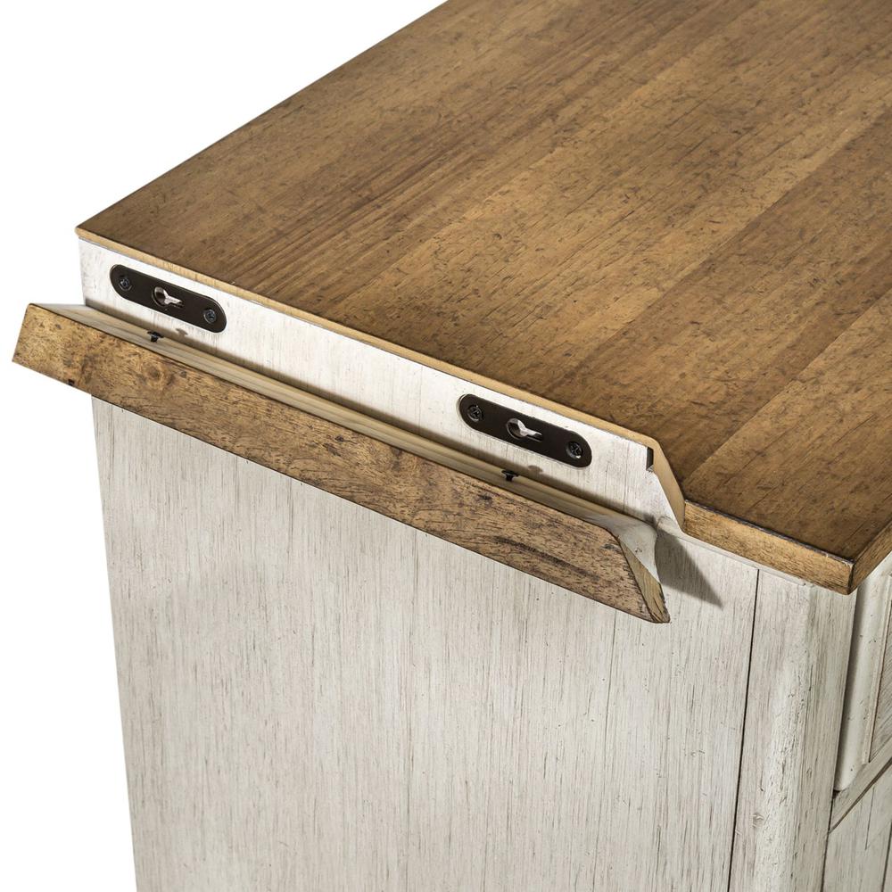 Farmhouse Reimagined Entertainment TV Stand in Antique White w/ Chestnut Top. Picture 7