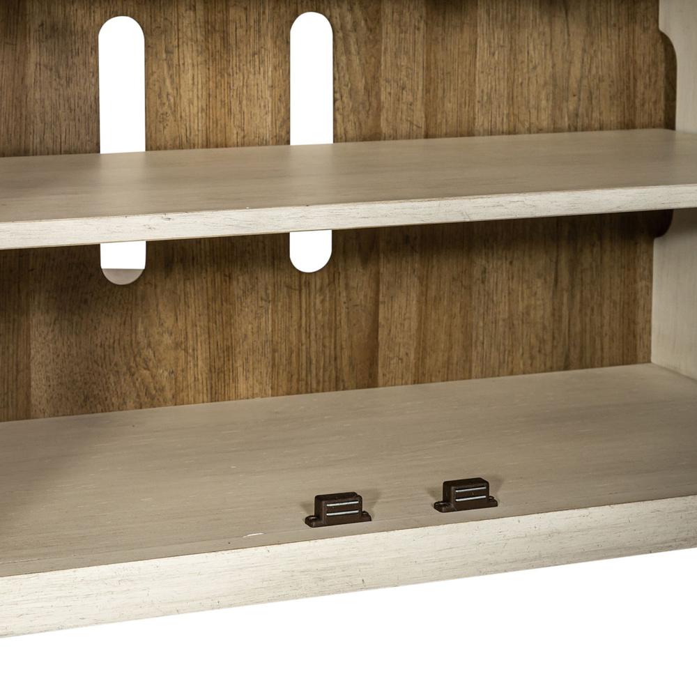 Farmhouse Reimagined Entertainment TV Stand in Antique White w/ Chestnut Top. Picture 9