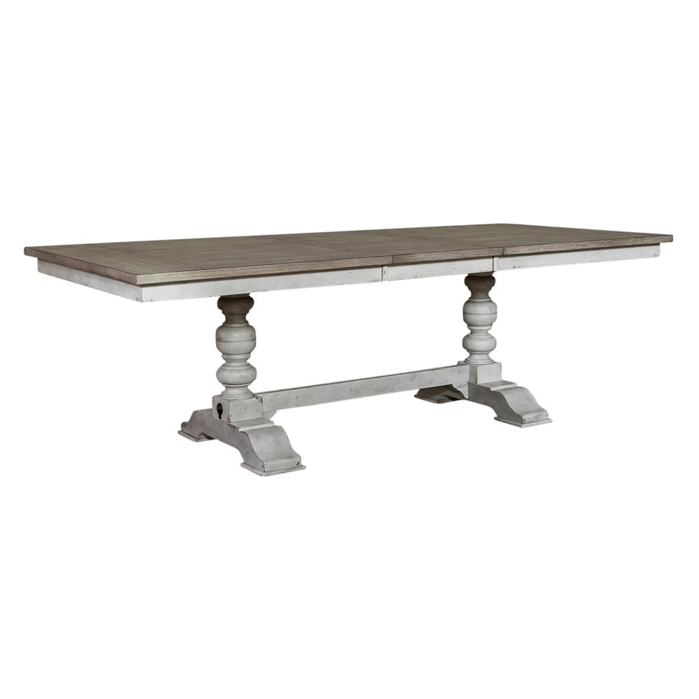 Whitney 7 Piece Trestle Table Set - Antique Linen w/ Weathered Gray. Picture 2
