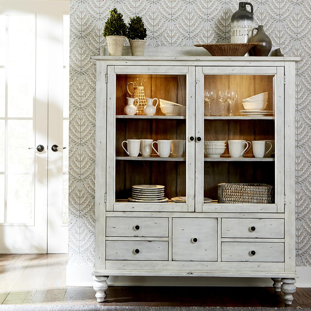 Whitney Display Cabinet in Antique Linen w/ Weathered Gray. Picture 2