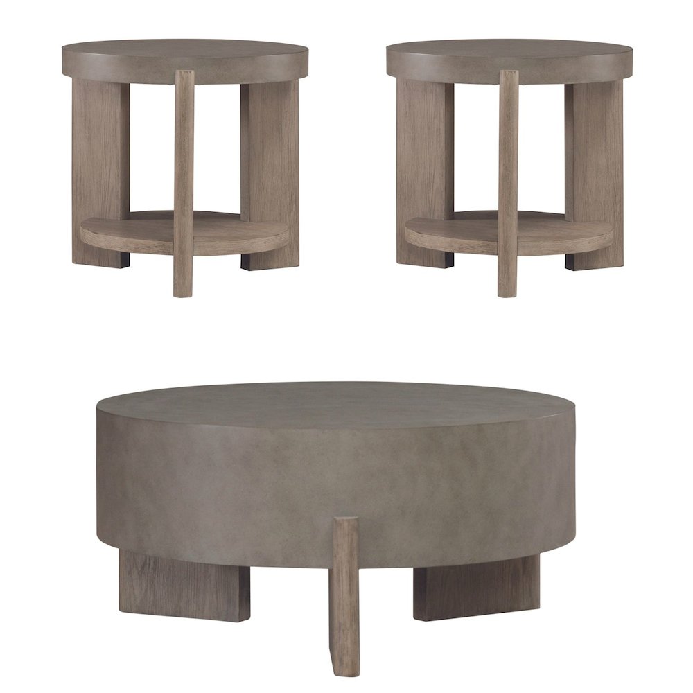 Affinity 3 Piece Set - Round Cocktail Table, 2 End Tables - Dusty Taupe Faux. Picture 1