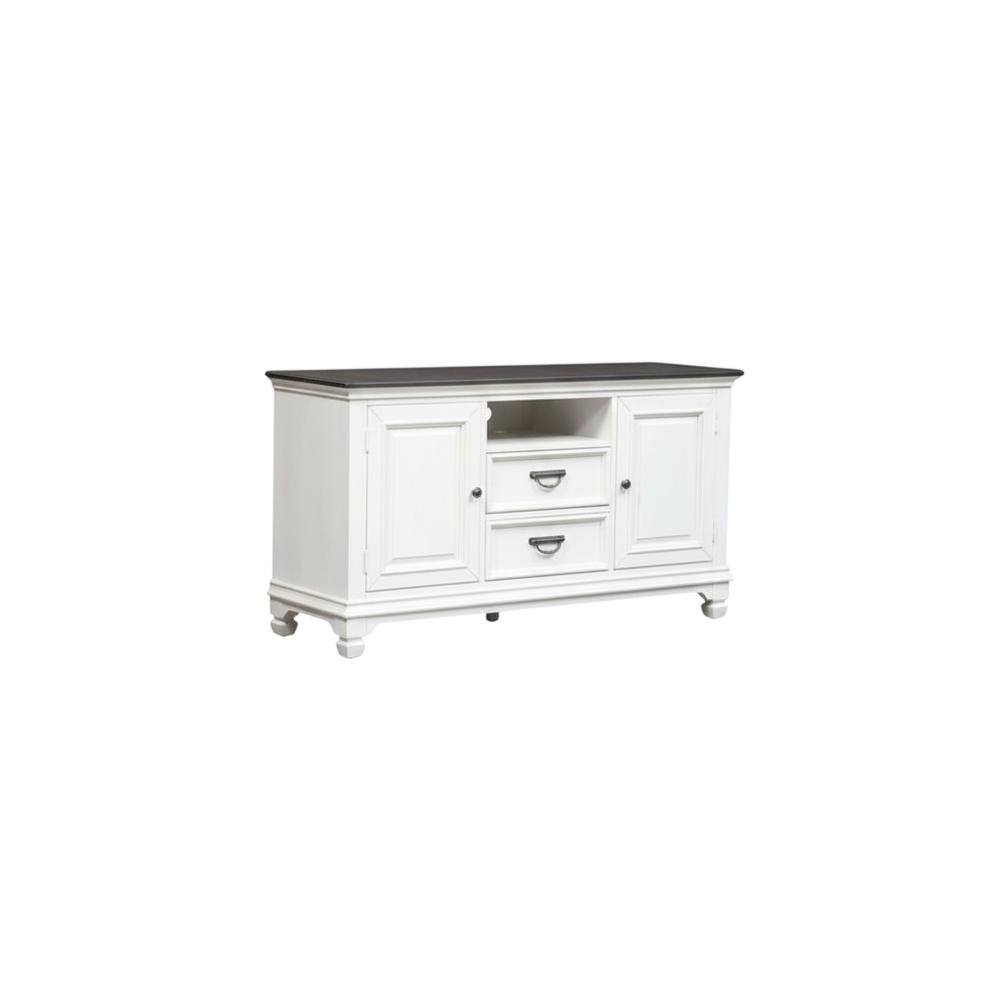 White Wirebrushed TV Console with Charcoal Top in Cottage Style. Picture 4