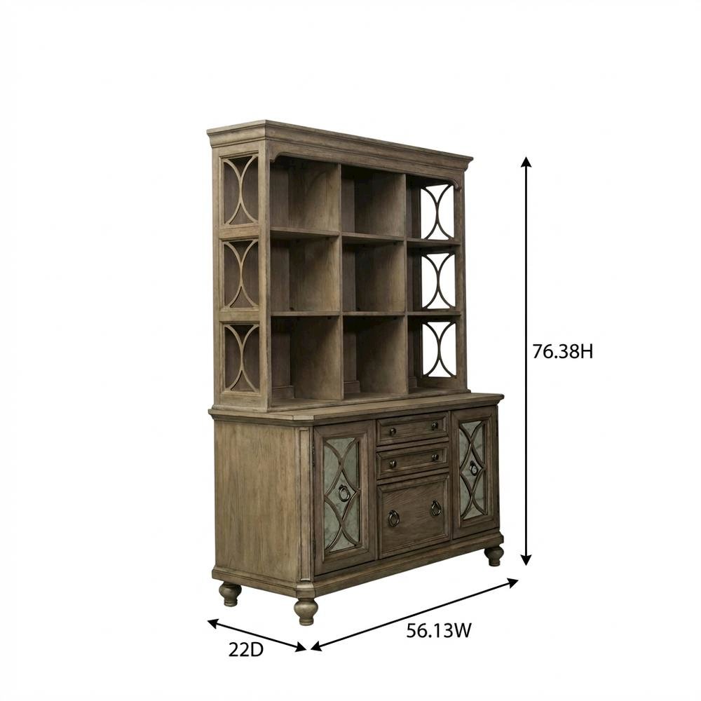 Brown Credenza and Hutch Set with Cottage Style Compact Storage. Picture 7