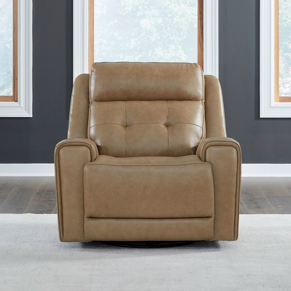 Carrington Triple Power Recliner Living Room Chair - York Sand Brown Leather. Picture 2
