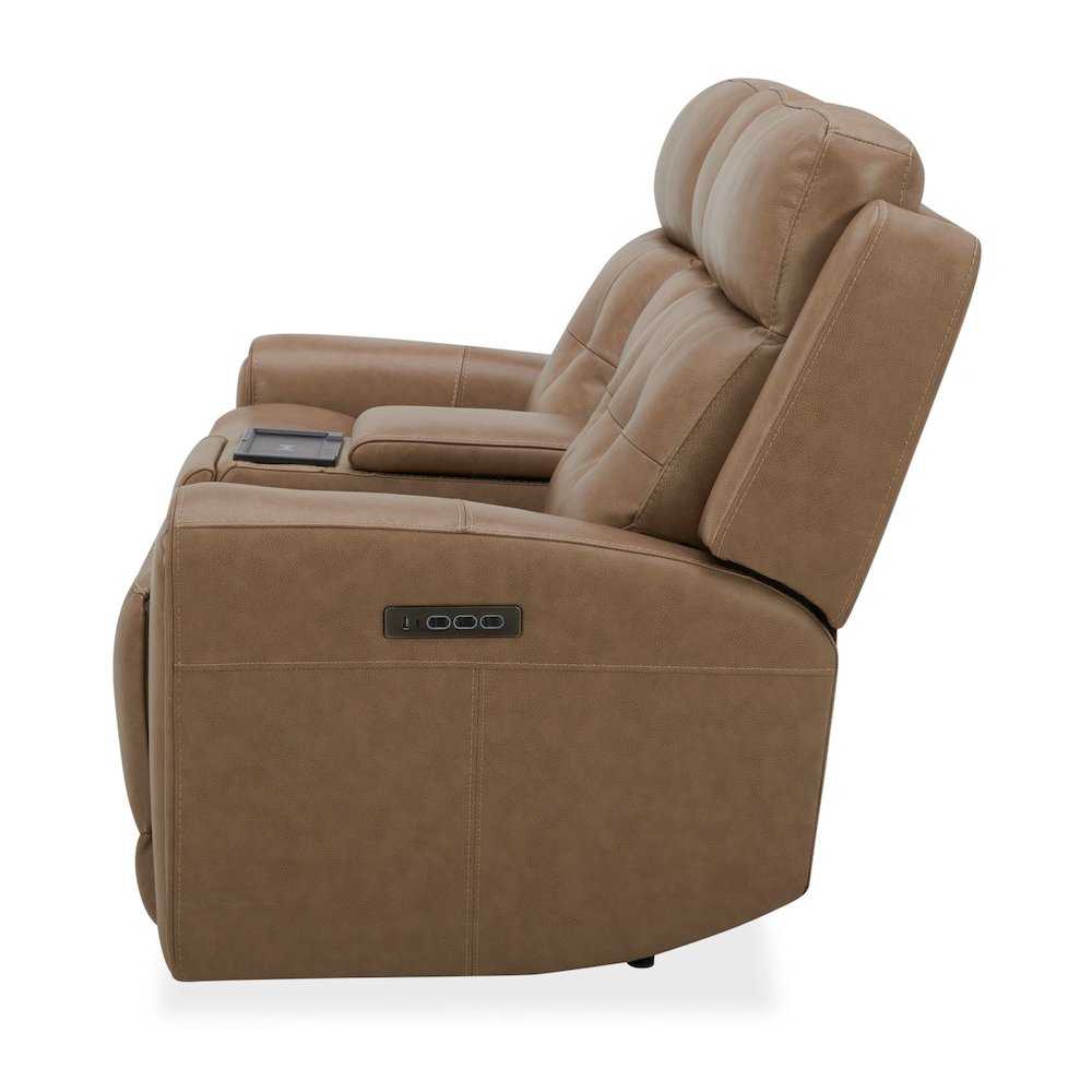 Carrington Triple Power Reclining Loveseat with Console - York Sand Leather. Picture 5