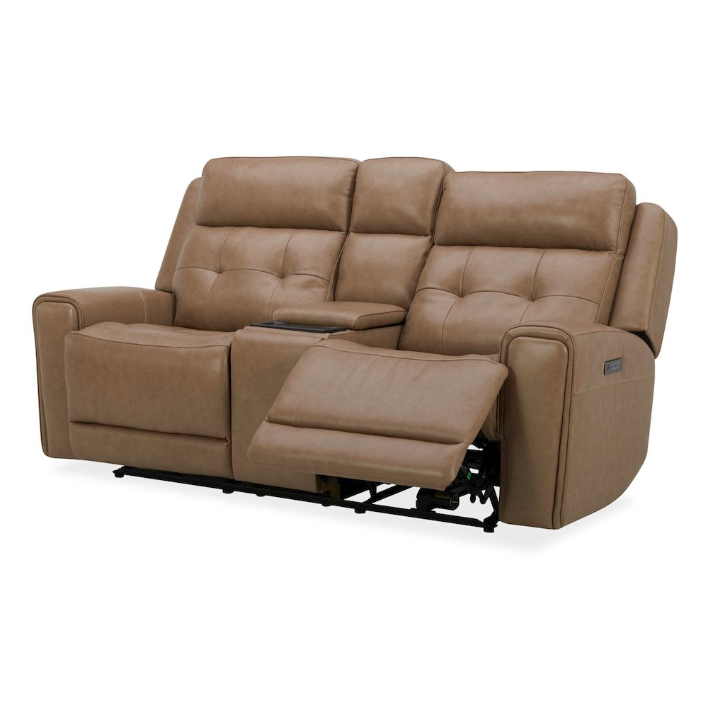 Carrington Triple Power Reclining Loveseat with Console - York Sand Leather. Picture 7