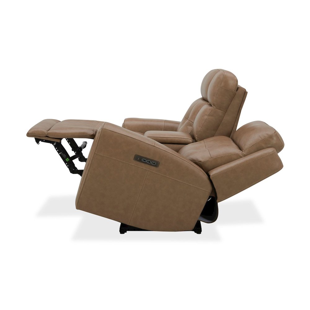 Carrington Triple Power Reclining Loveseat with Console - York Sand Leather. Picture 8