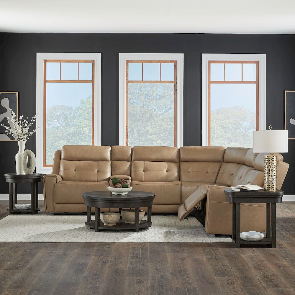Carrington Power Reclining 6 Piece Sectional Sofa - York Sand Leather. Picture 3