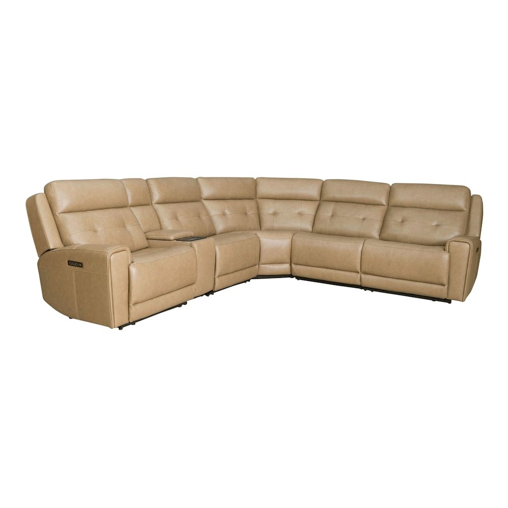 Carrington Power Reclining 6 Piece Sectional Sofa - York Sand Leather. Picture 1