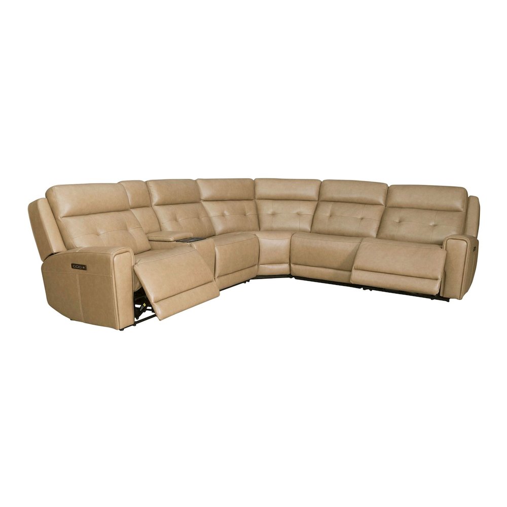 Carrington Power Reclining 6 Piece Sectional Sofa - York Sand Leather. Picture 4
