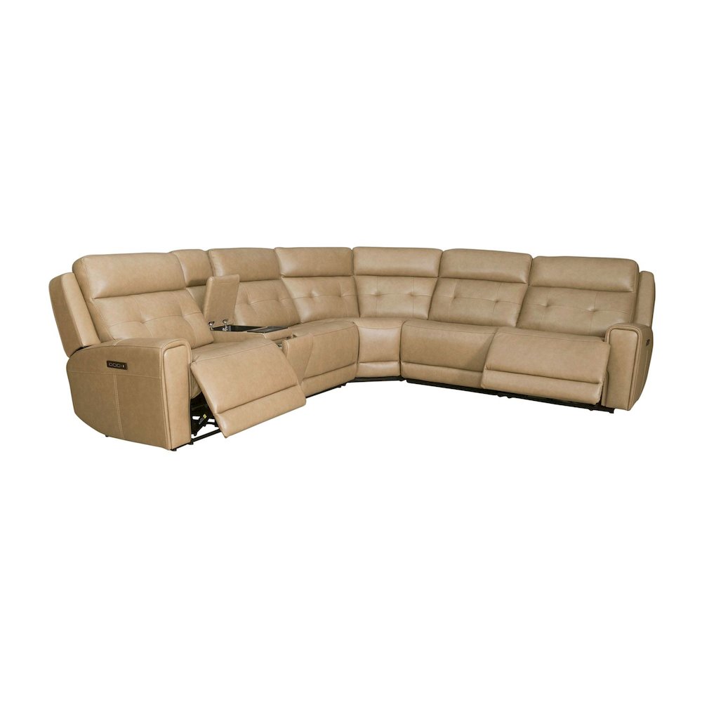 Carrington Power Reclining 6 Piece Sectional Sofa - York Sand Leather. Picture 5