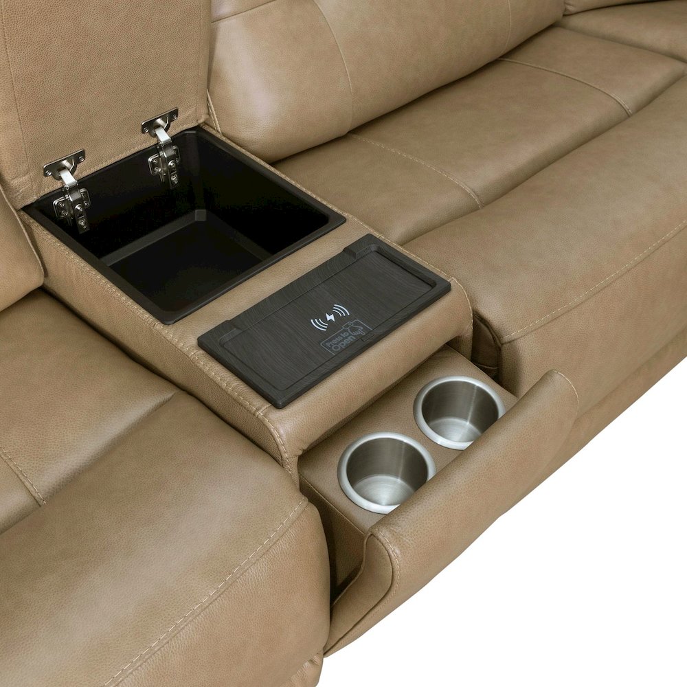 Carrington Power Reclining 6 Piece Sectional Sofa - York Sand Leather. Picture 7