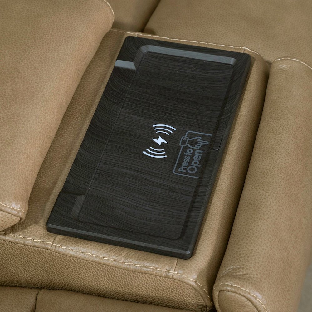 Carrington Power Reclining 6 Piece Sectional Sofa - York Sand Leather. Picture 9