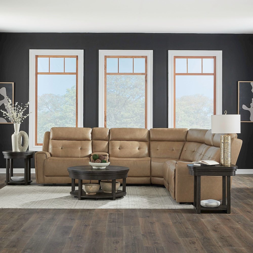 Carrington Power Reclining 6 Piece Sectional Sofa - York Sand Leather. Picture 2