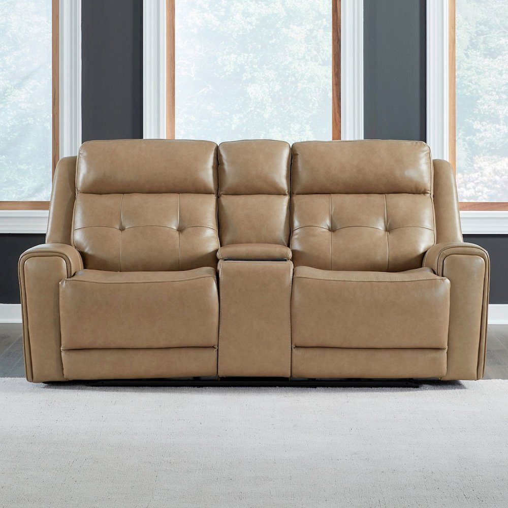 Carrington Power Recline Set with Sofa & Loveseat - York Sand Leather. Picture 6