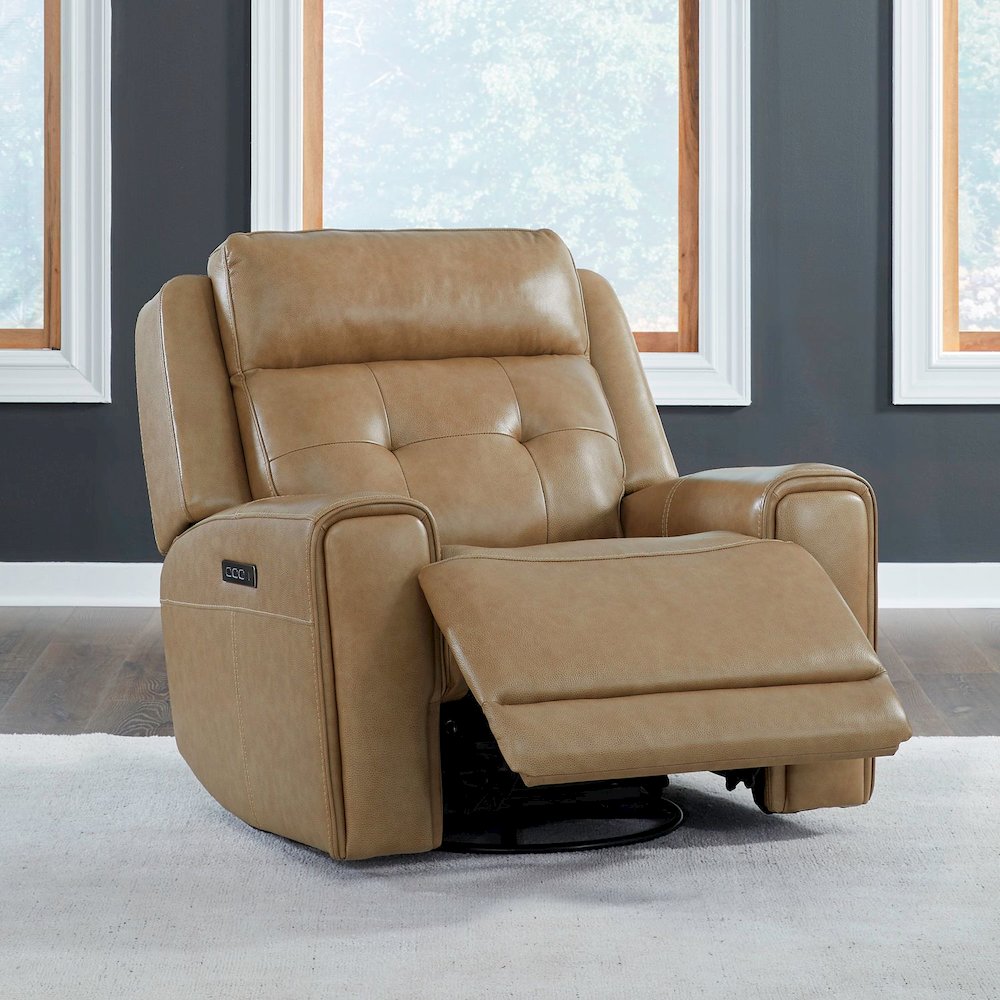 Carrington Power Recline Set with Sofa, Loveseat & Recliner - York Sand Leather. Picture 8