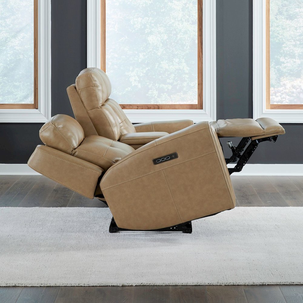 Carrington Power Recline Set with Sofa, Loveseat & Recliner - York Sand Leather. Picture 7