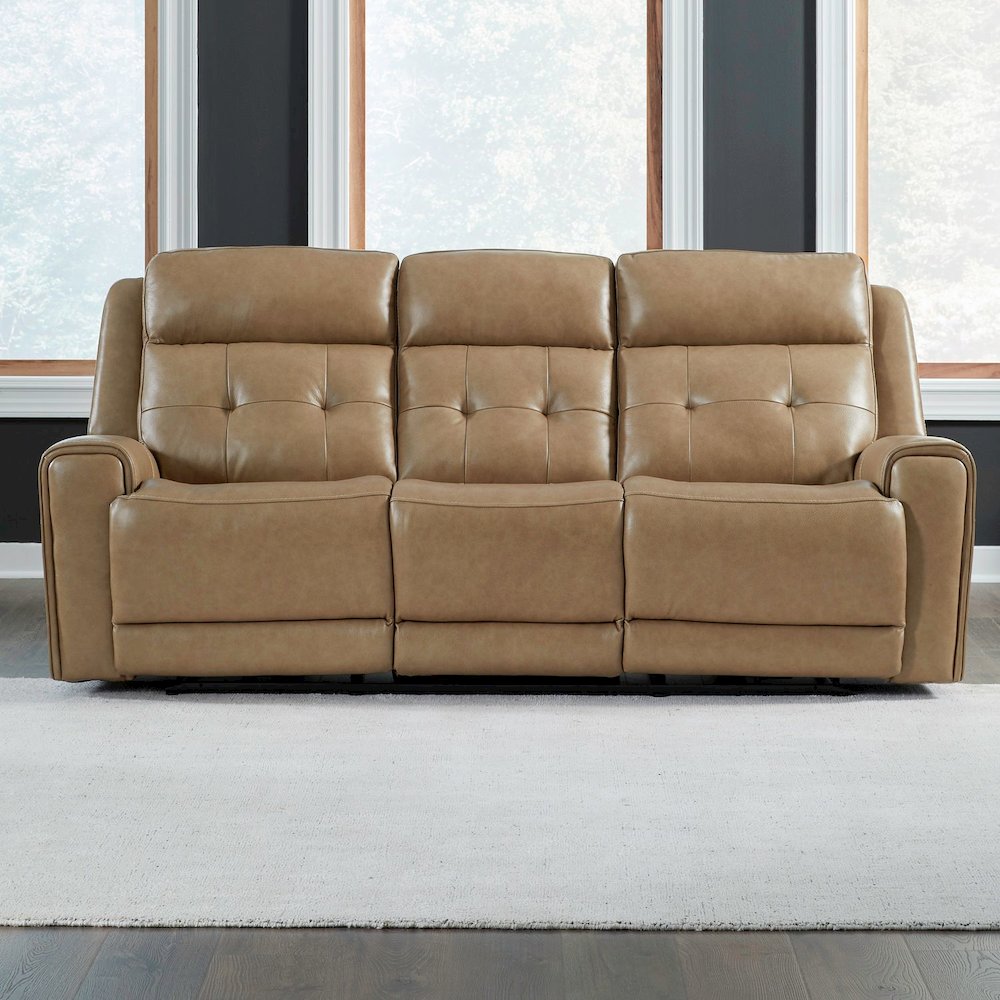 Carrington Power Recline Set with Sofa & Recliner - York Sand Leather. Picture 4