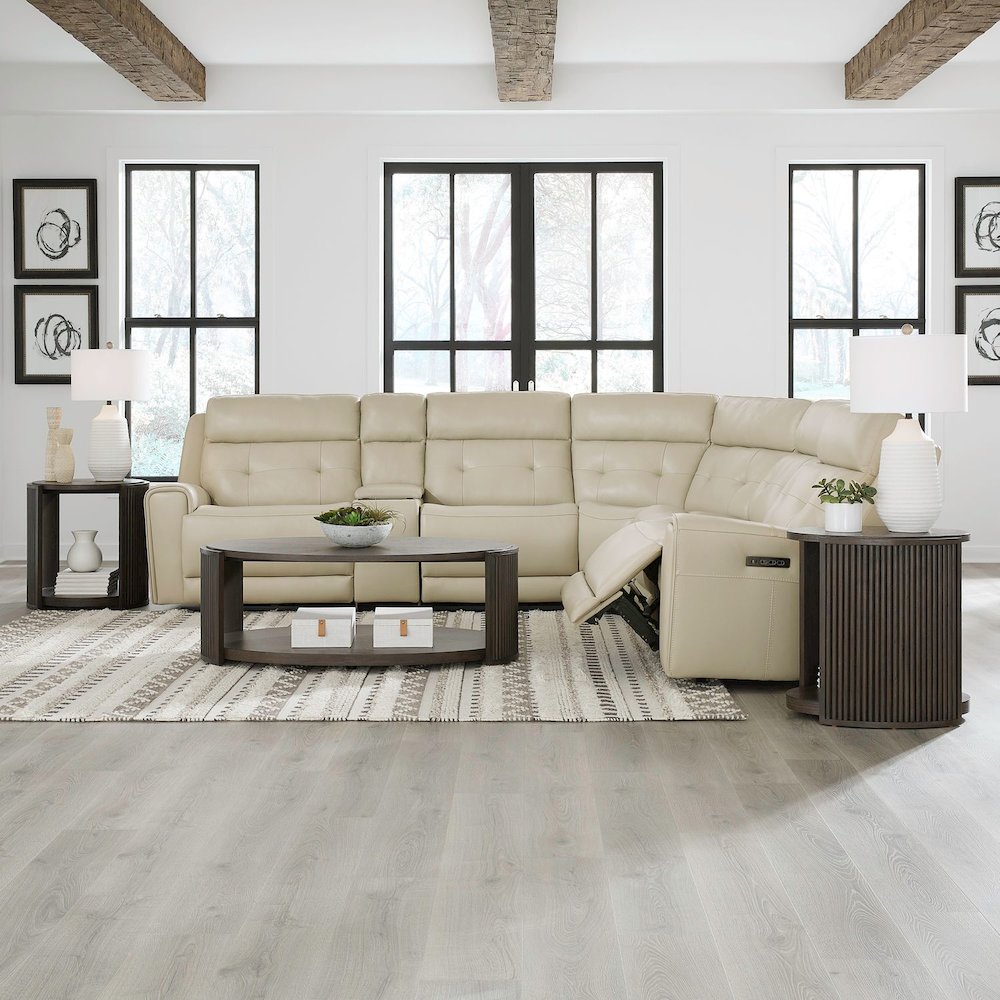 Carrington Power Reclining 6 Piece Sectional Sofa - Baja Stone Leather. Picture 3